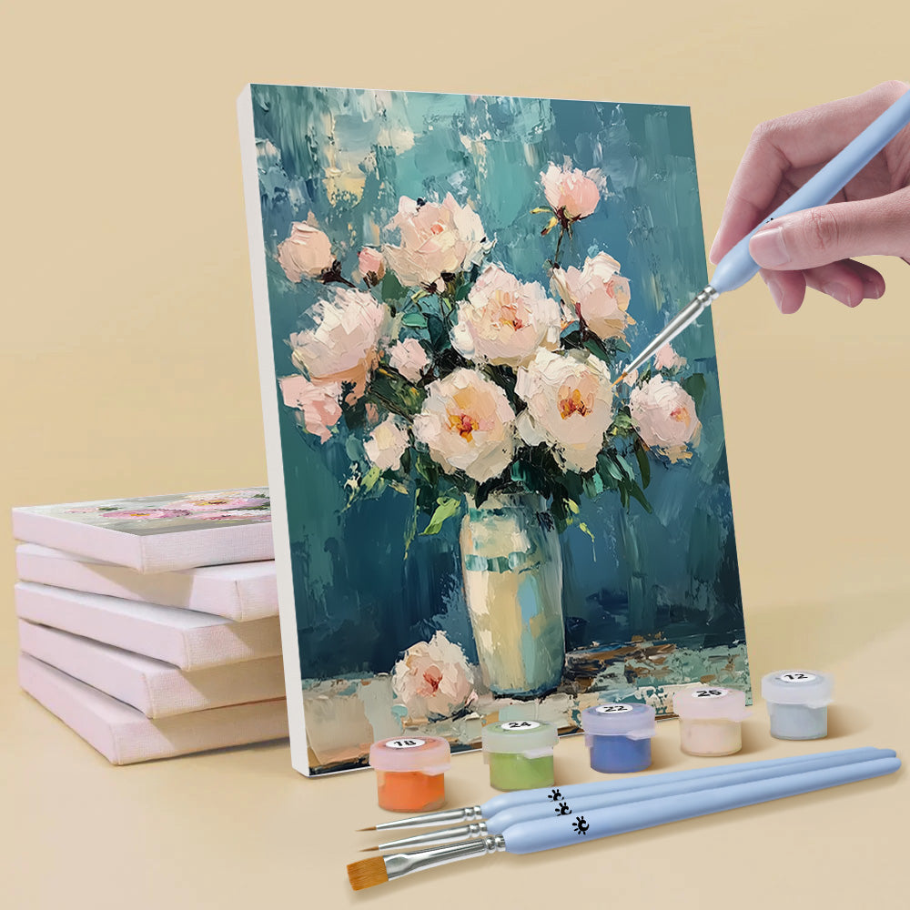 Various Flowers in Different Vases 6 Pieces Mini Paint by Numbers