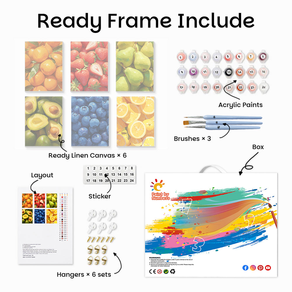 Various Fresh Fruits 6 Pieces Mini Paint by Numbers