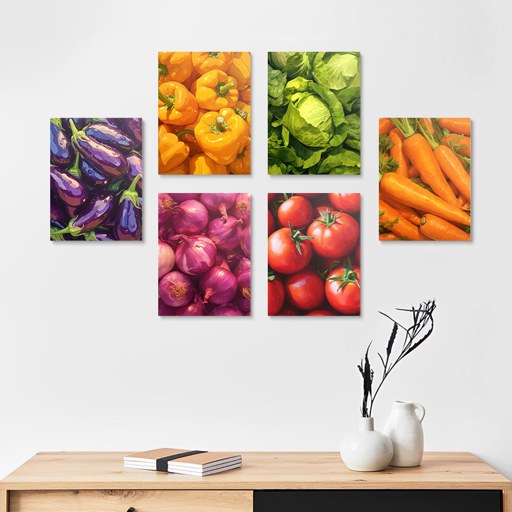 Various Fresh Vegetables 6 Pieces Mini Paint by Numbers