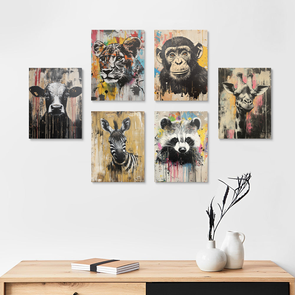 Various Graffiti Animals 6 Pieces Mini Paint by Numbers