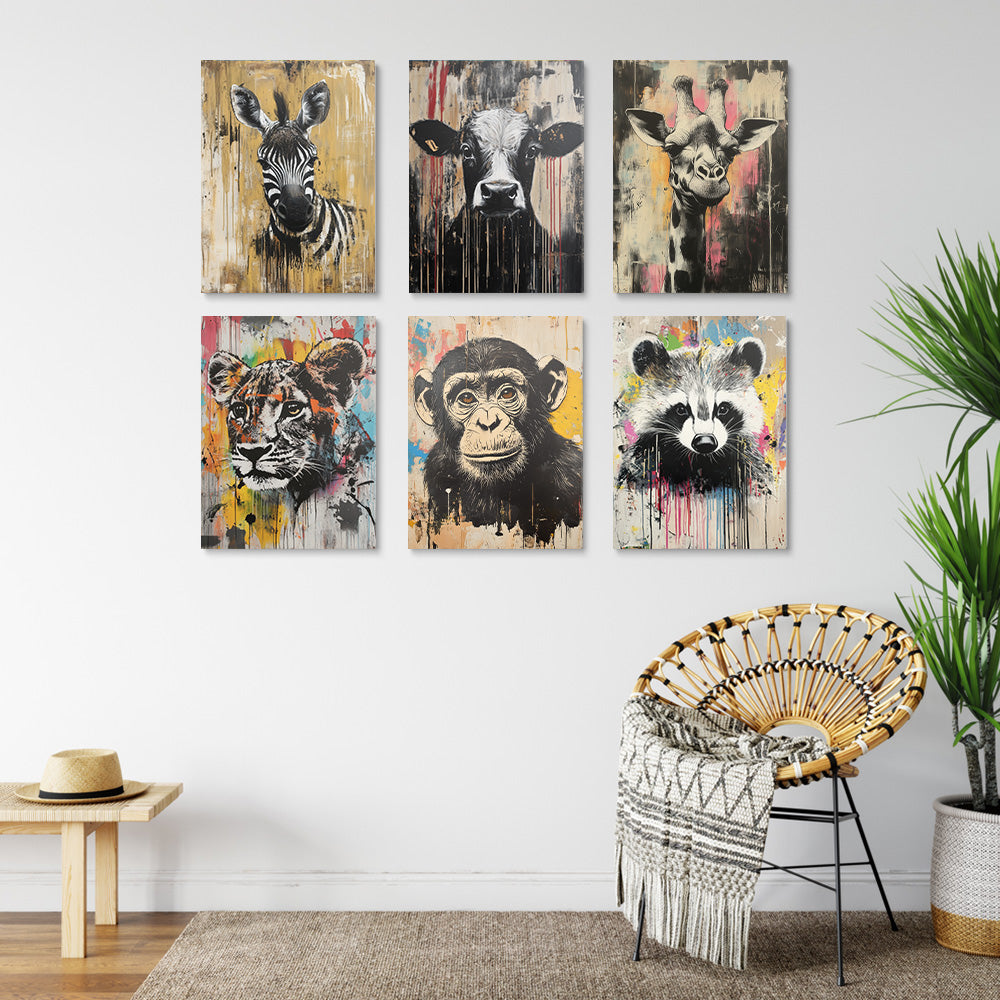 Various Graffiti Animals 6 Pieces Mini Paint by Numbers