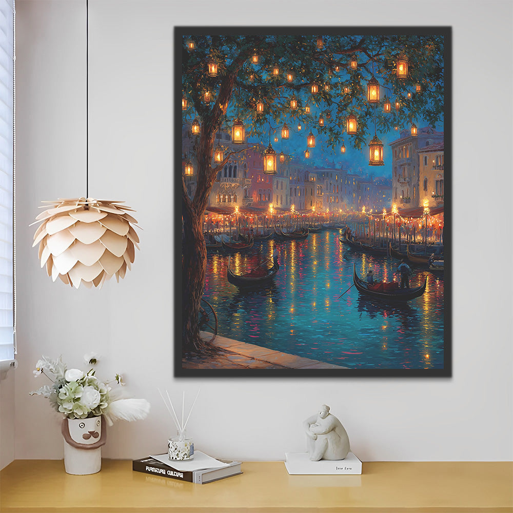 Venice Canals and Boats under Lights Paint by Numbers