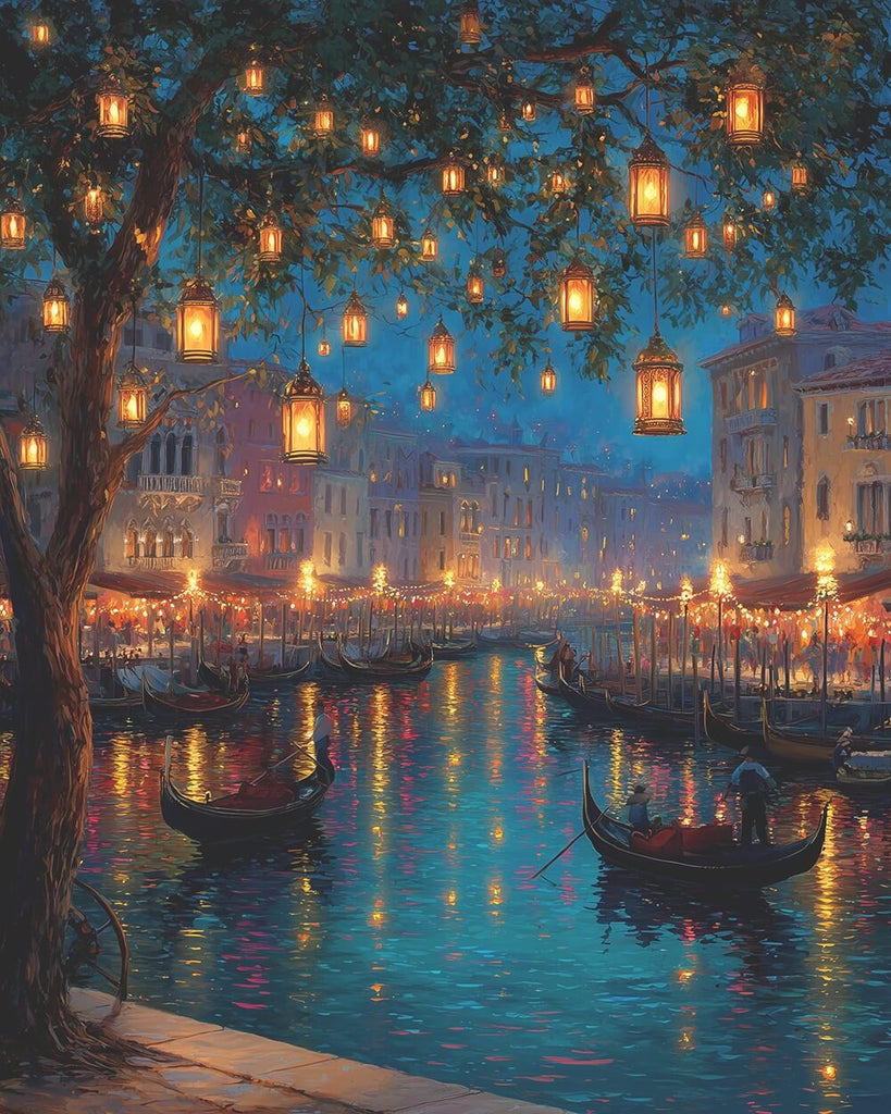 Venice Canals and Boats under Lights Paint by Numbers