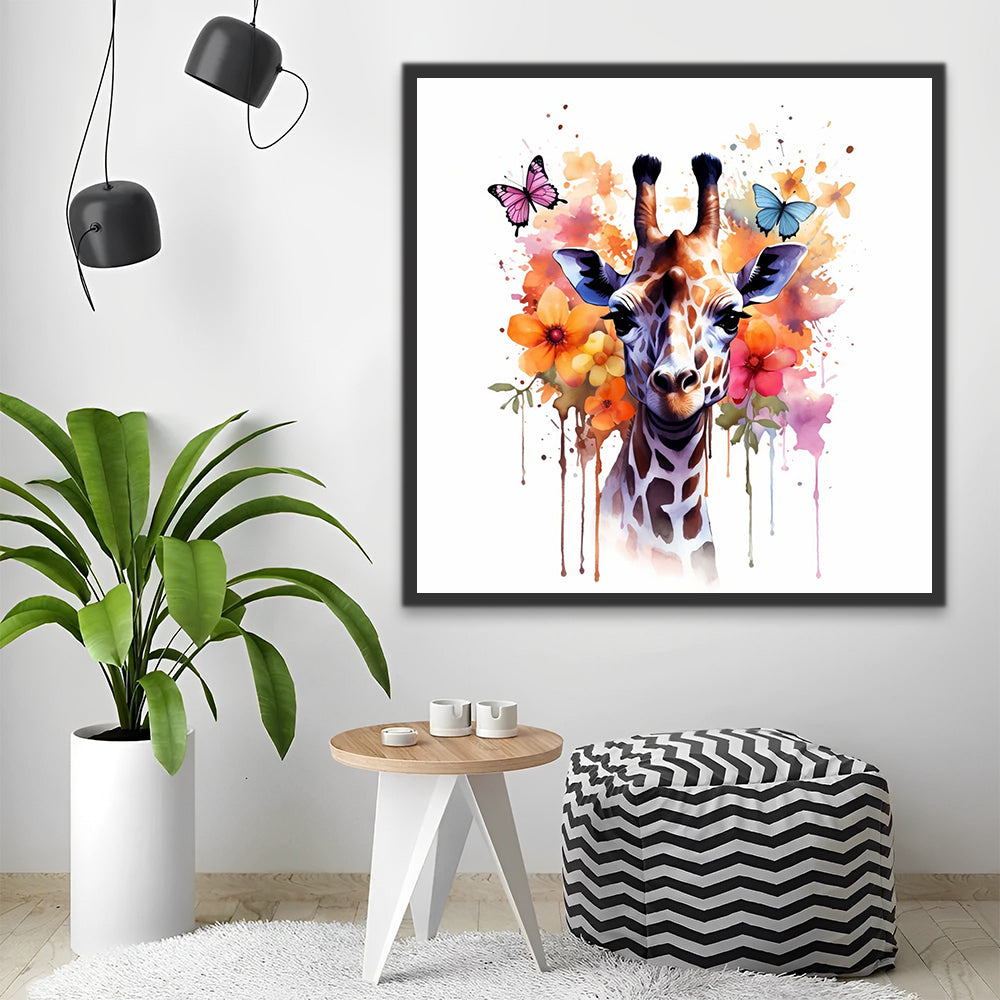 Watercolor Giraffe and Butterflies Paint by Numbers