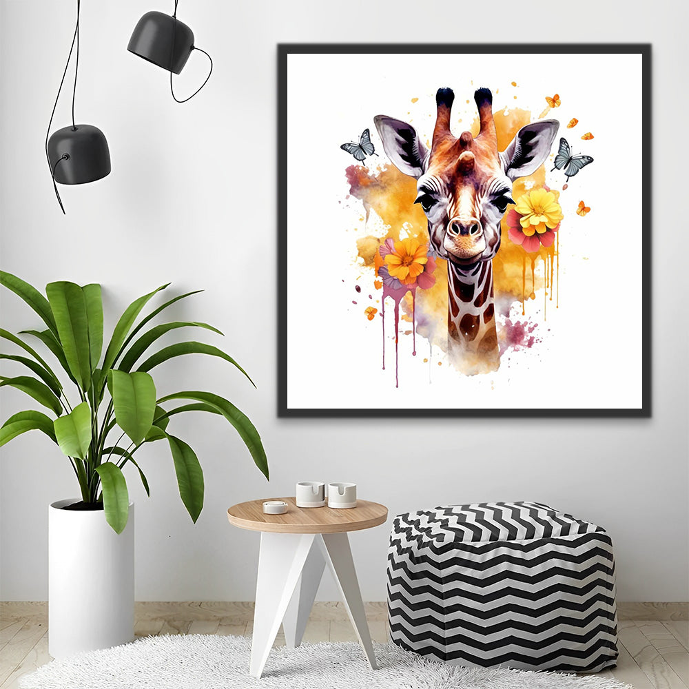 Watercolor Giraffe, Butterflies and Flowers Paint by Numbers
