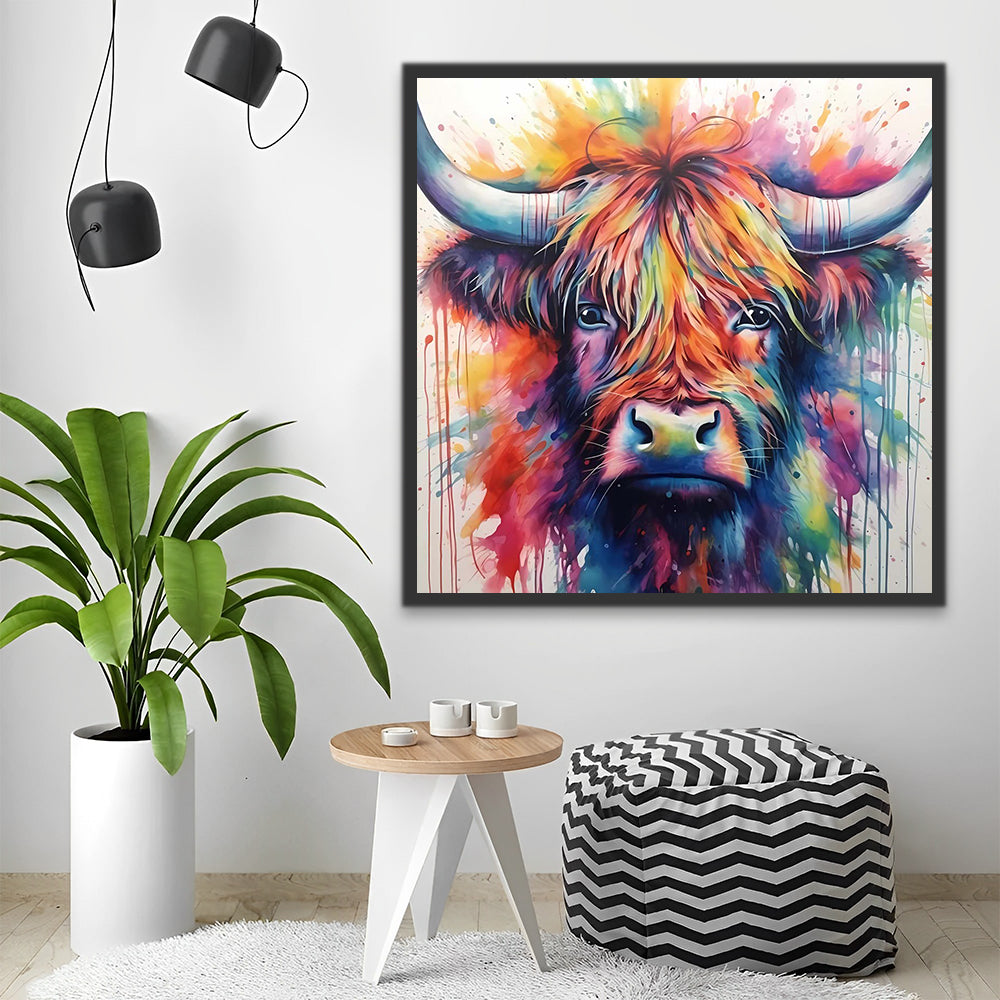 Watercolor Highland Cow Head Paint by Numbers