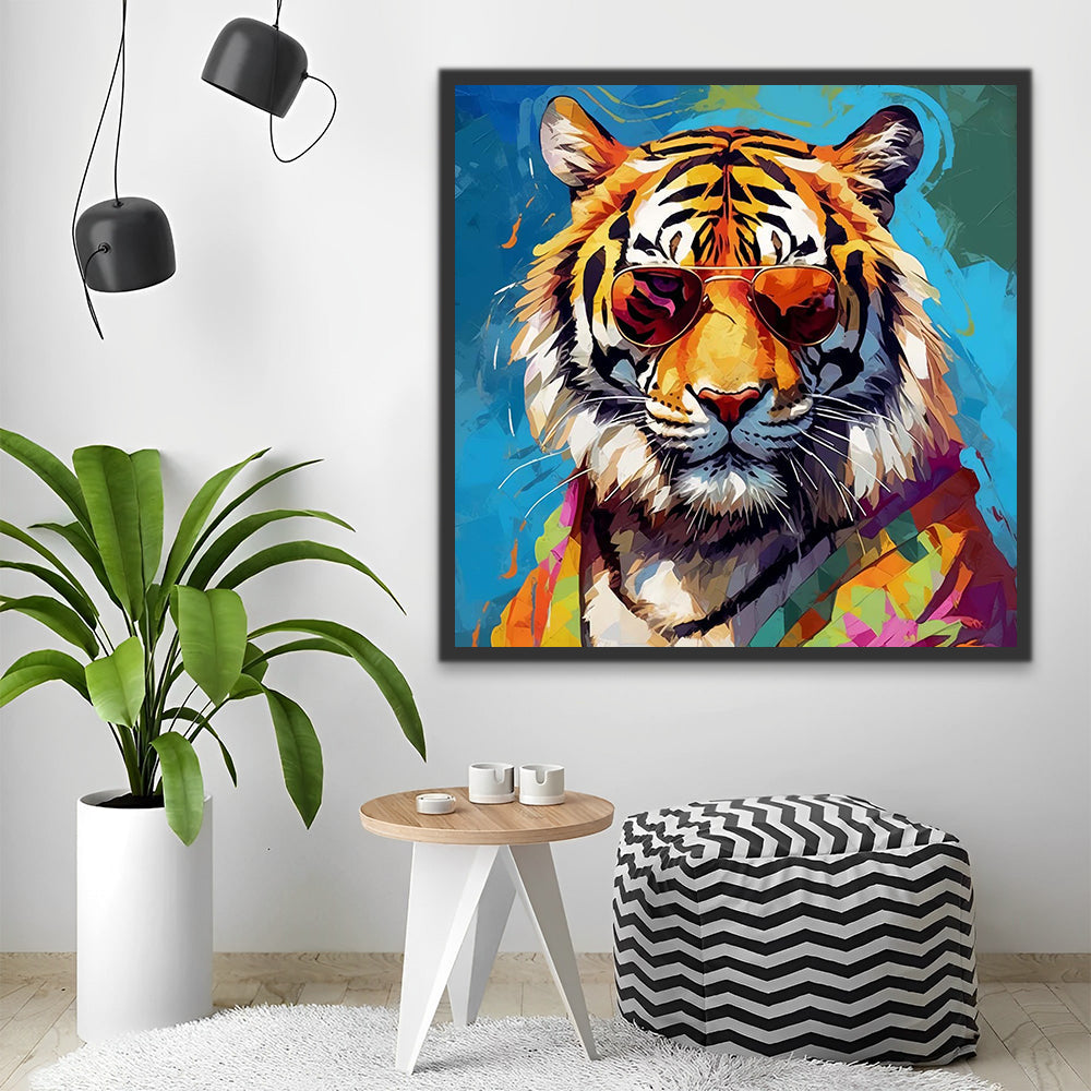 Watercolor Tiger with Glasses Paint by Numbers