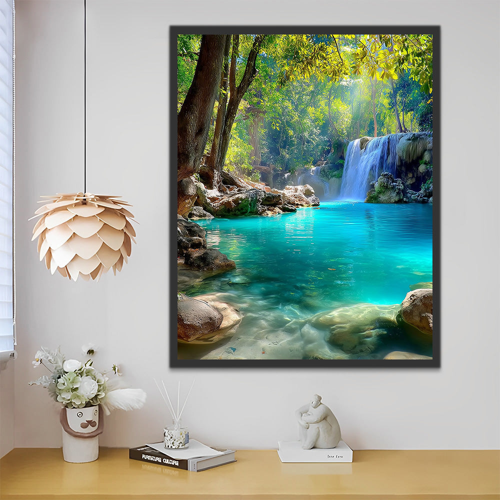 Waterfall in Forest Paint by Numbers