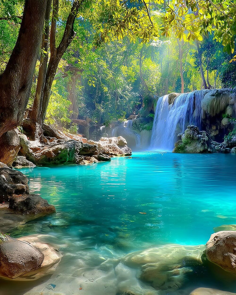 Waterfall in Forest Paint by Numbers