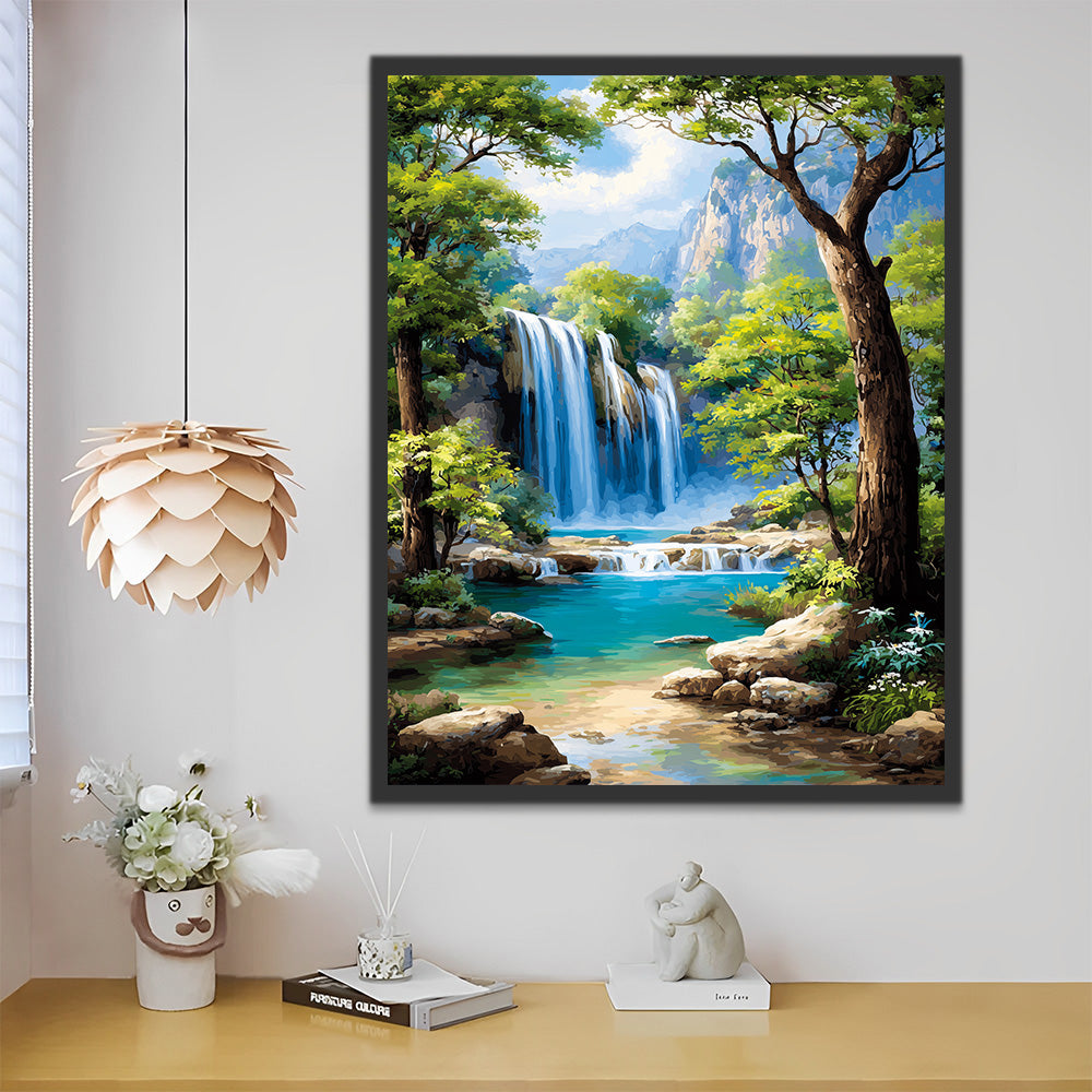 Waterfall in the Mountains Paint by Numbers