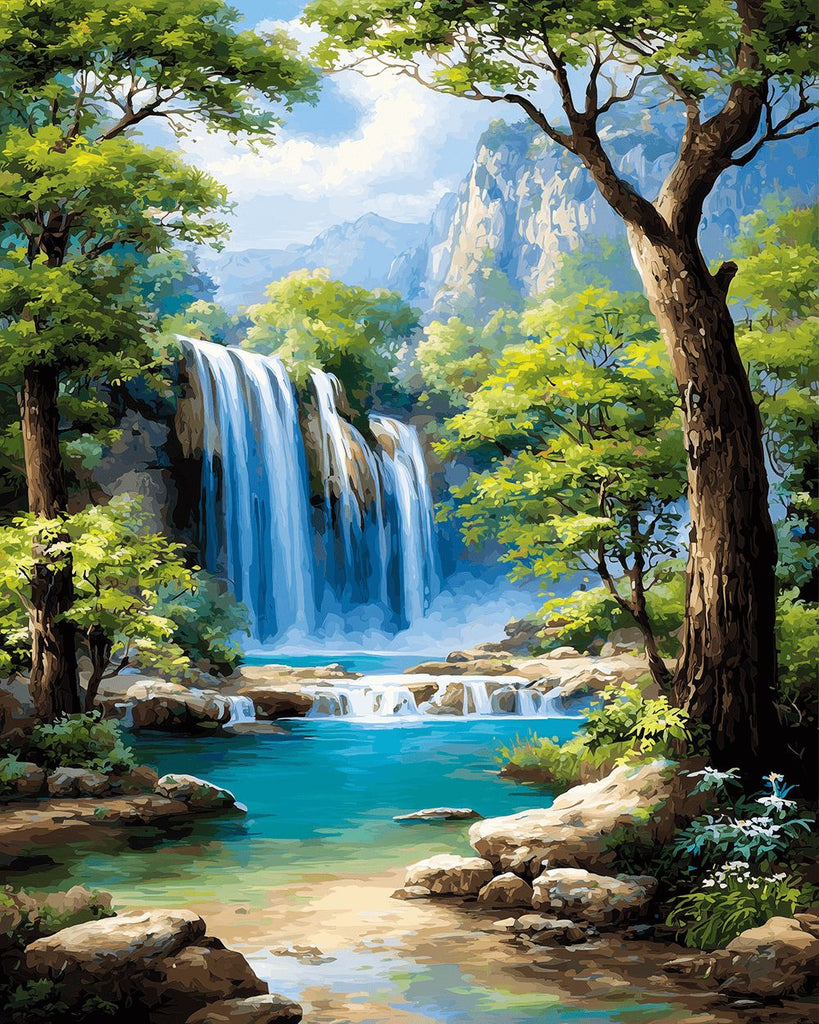 Waterfall in the Mountains Paint by Numbers