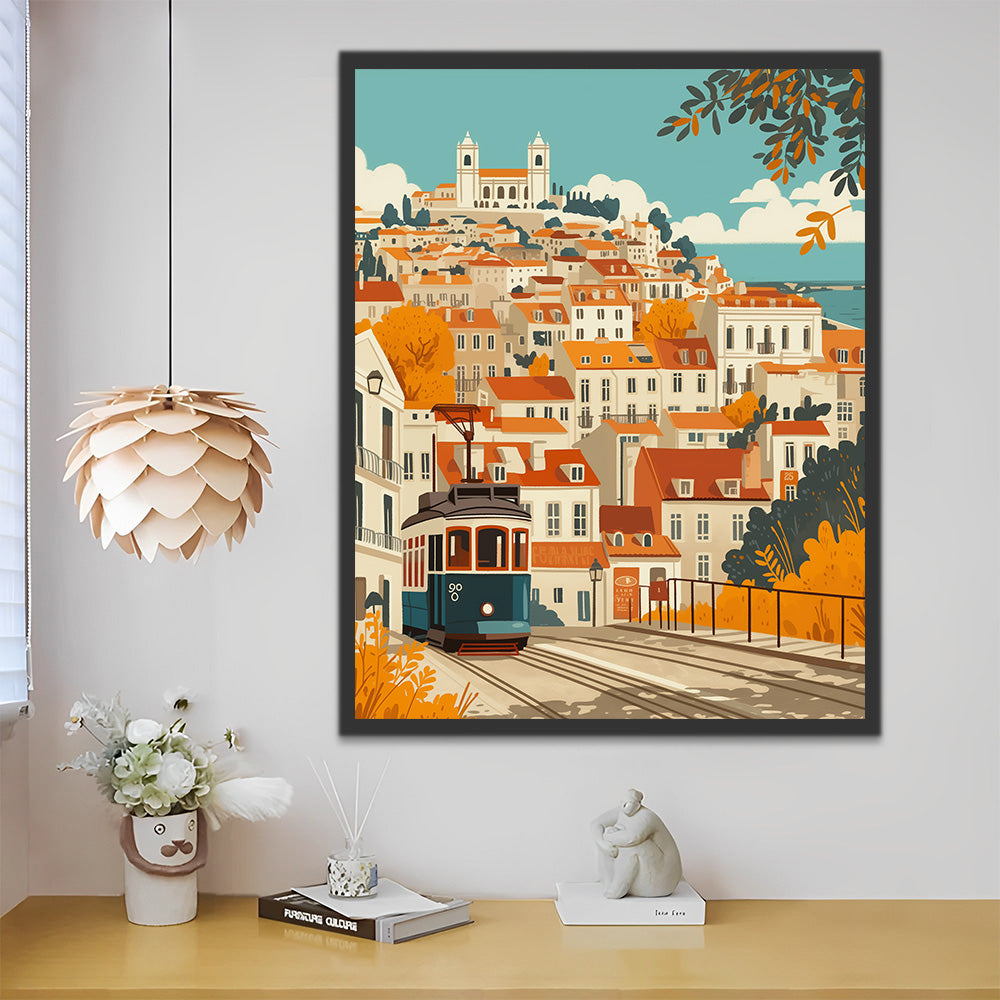 White Buildings and Tram Paint by Numbers
