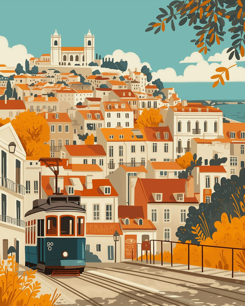 White Buildings and Tram Paint by Numbers