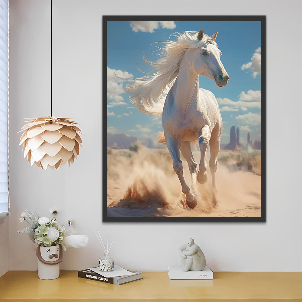 White Horse Running under Blue Sky Paint by Numbers