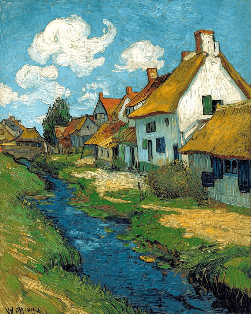 White Houses and River in the Countryside Paint by Numbers