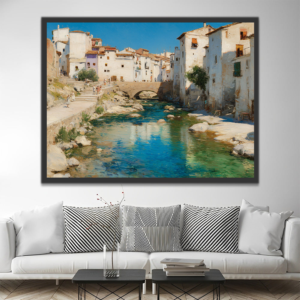 White Houses and River in the Village Paint by Numbers