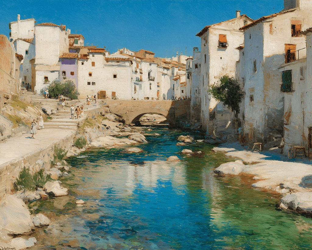 White Houses and River in the Village Paint by Numbers