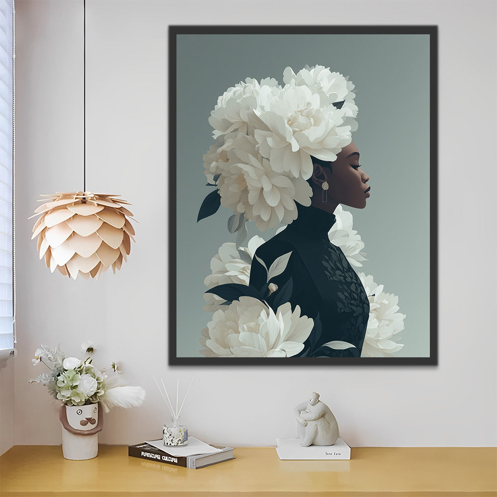 White Peony and African Woman Paint by Numbers