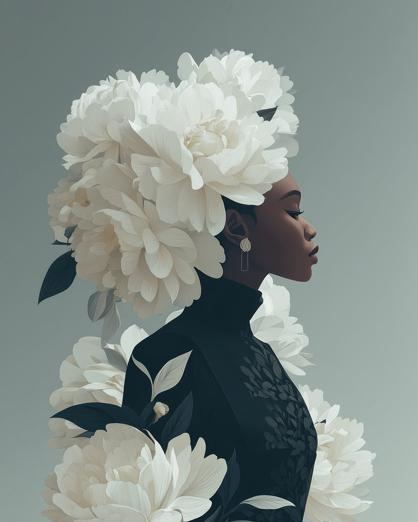 White Peony and African Woman Paint by Numbers