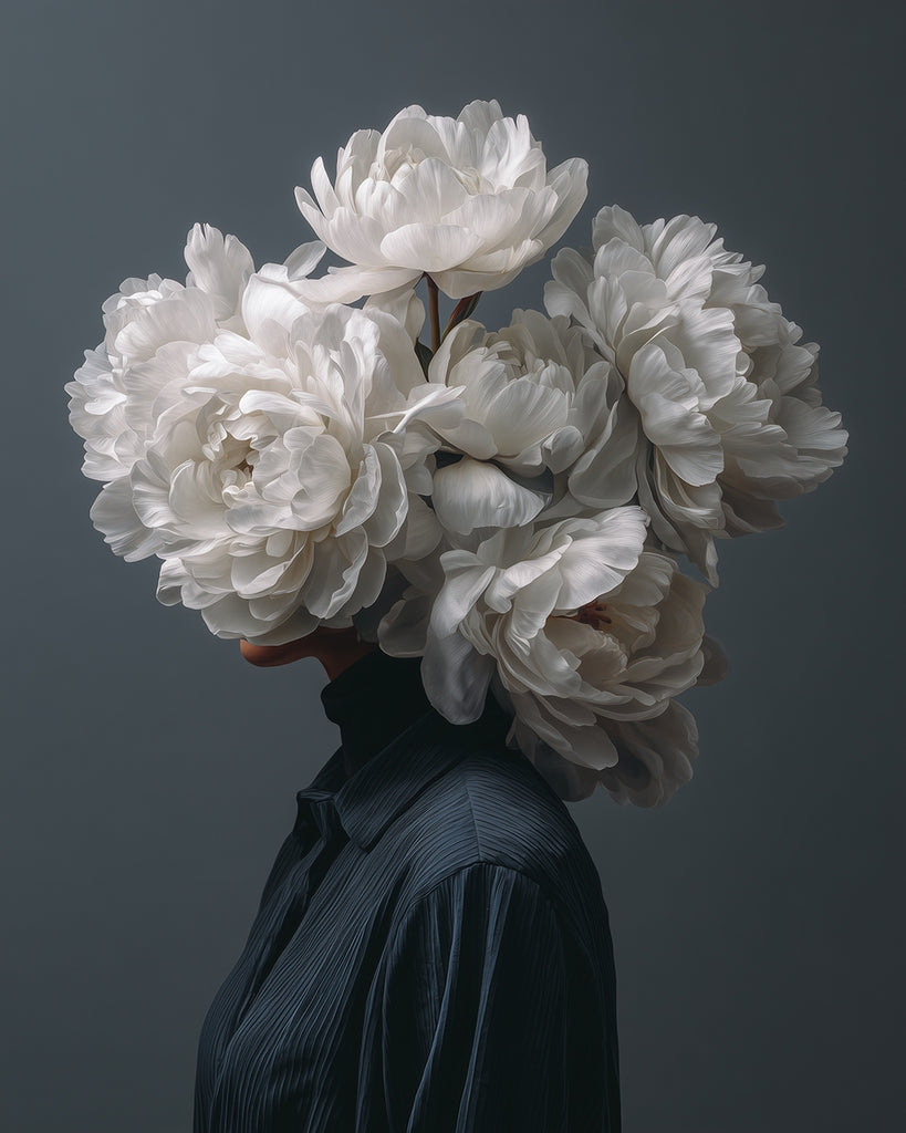 White Peony Flower Woman Paint by Numbers