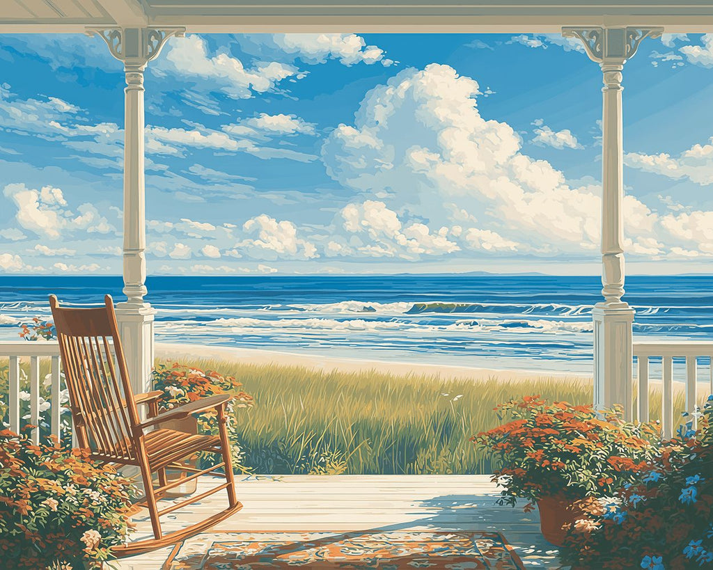 White Porch by the Sea Paint by Numbers