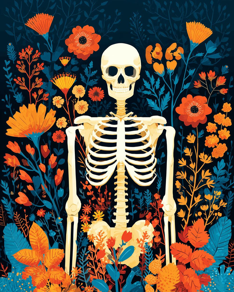White Skeleton among Flowers Paint by Numbers