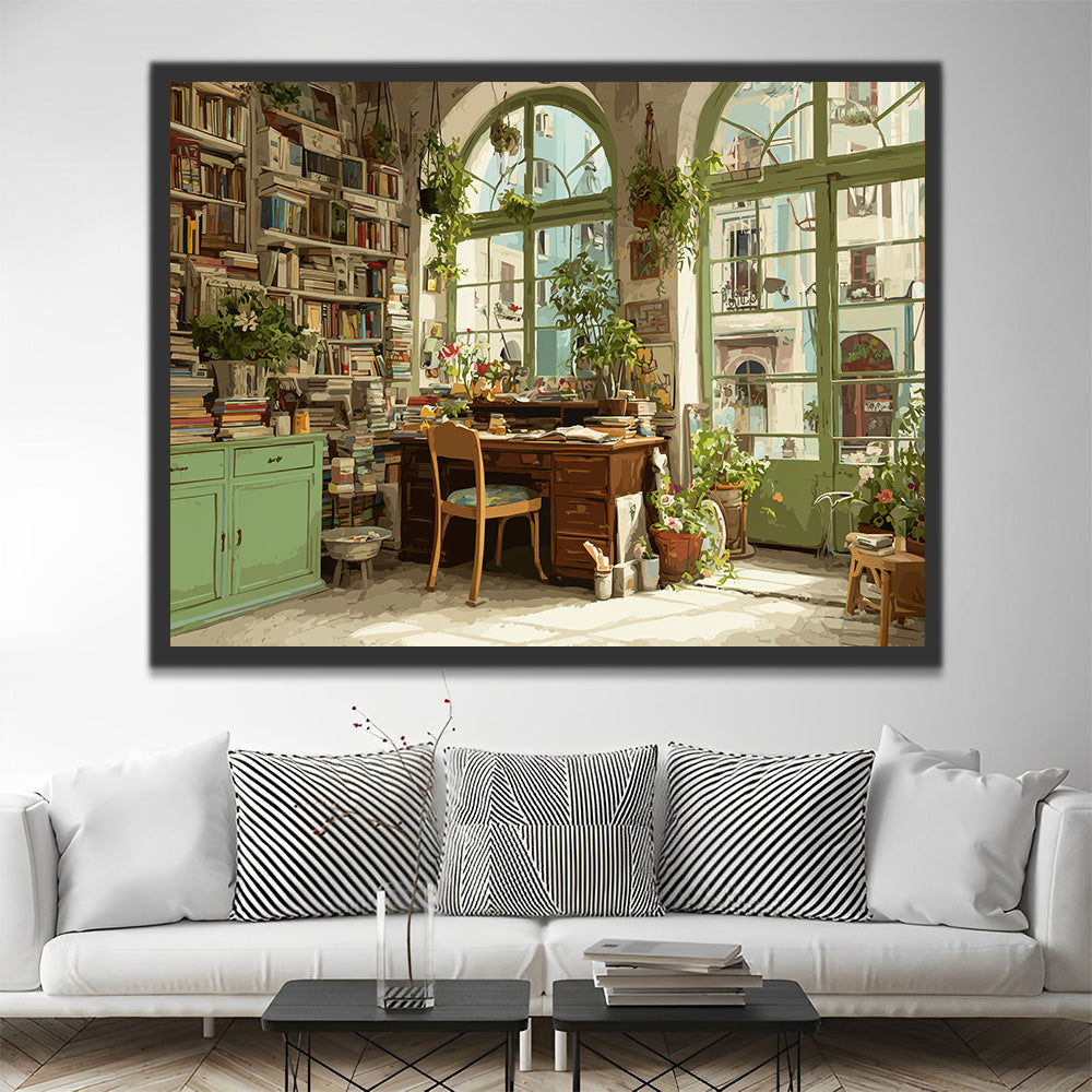 Wilted Potted Plants in Green Study Room Paint by Numbers