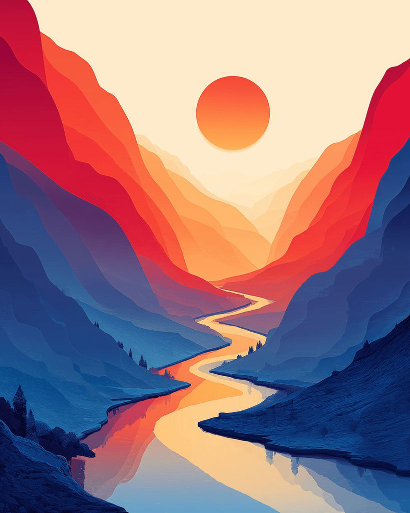 Winding Stream in the Mountains at Sunrise Paint by Numbers