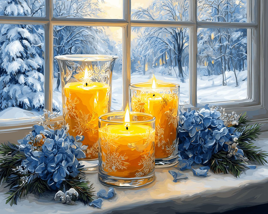 Winter Christmas Candles Paint by Numbers