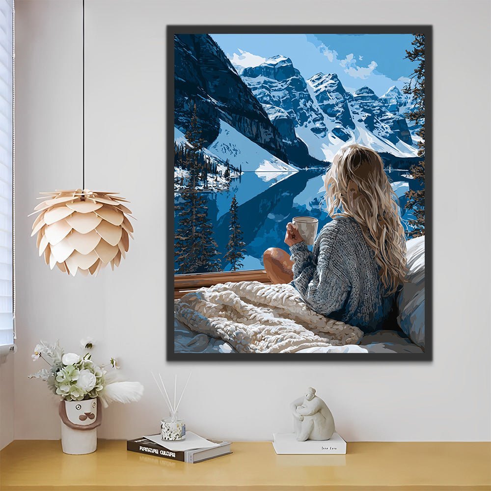 Winter Mountains and a Woman Paint by Numbers