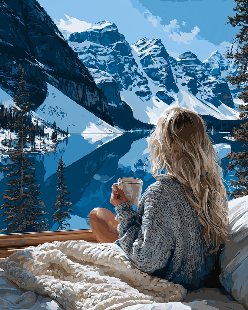 Winter Mountains and a Woman Paint by Numbers