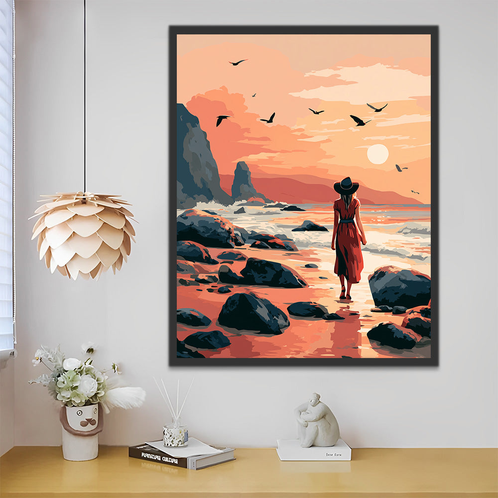 Woman by the Rocks at the Seaside Paint by Numbers