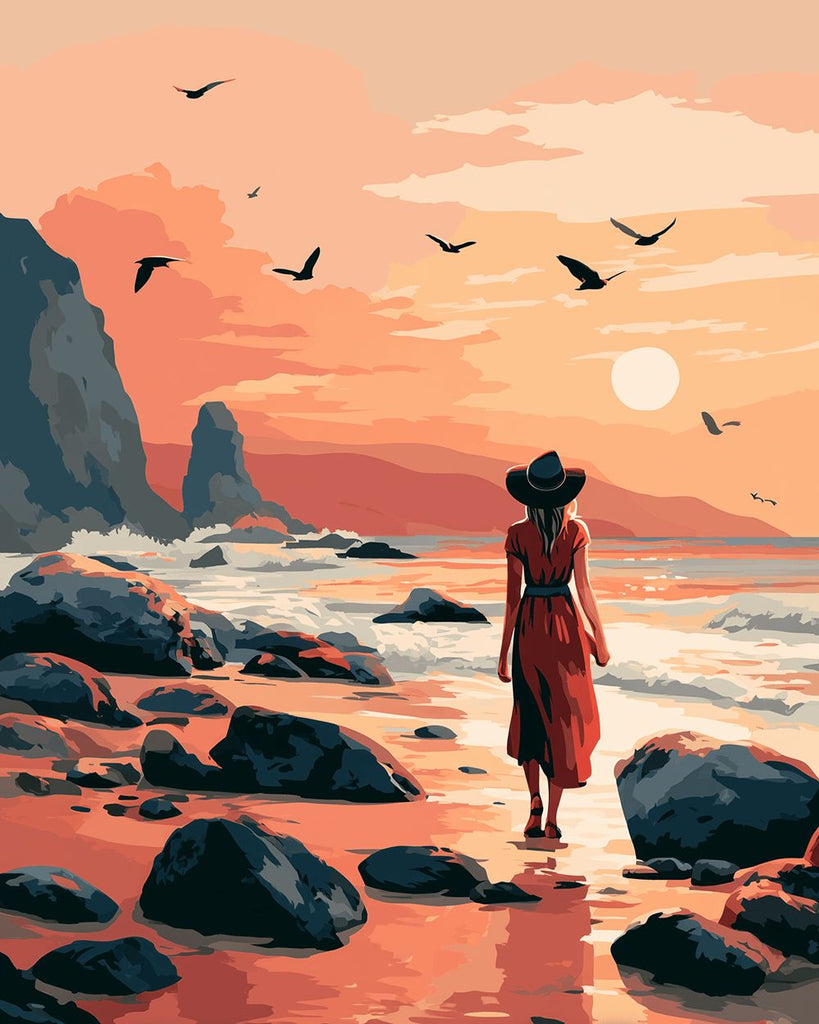 Woman by the Rocks at the Seaside Paint by Numbers