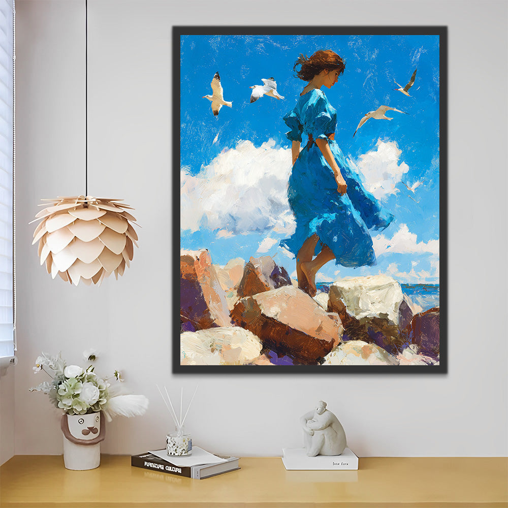 Woman in Blue Dress on the Reef Paint by Numbers