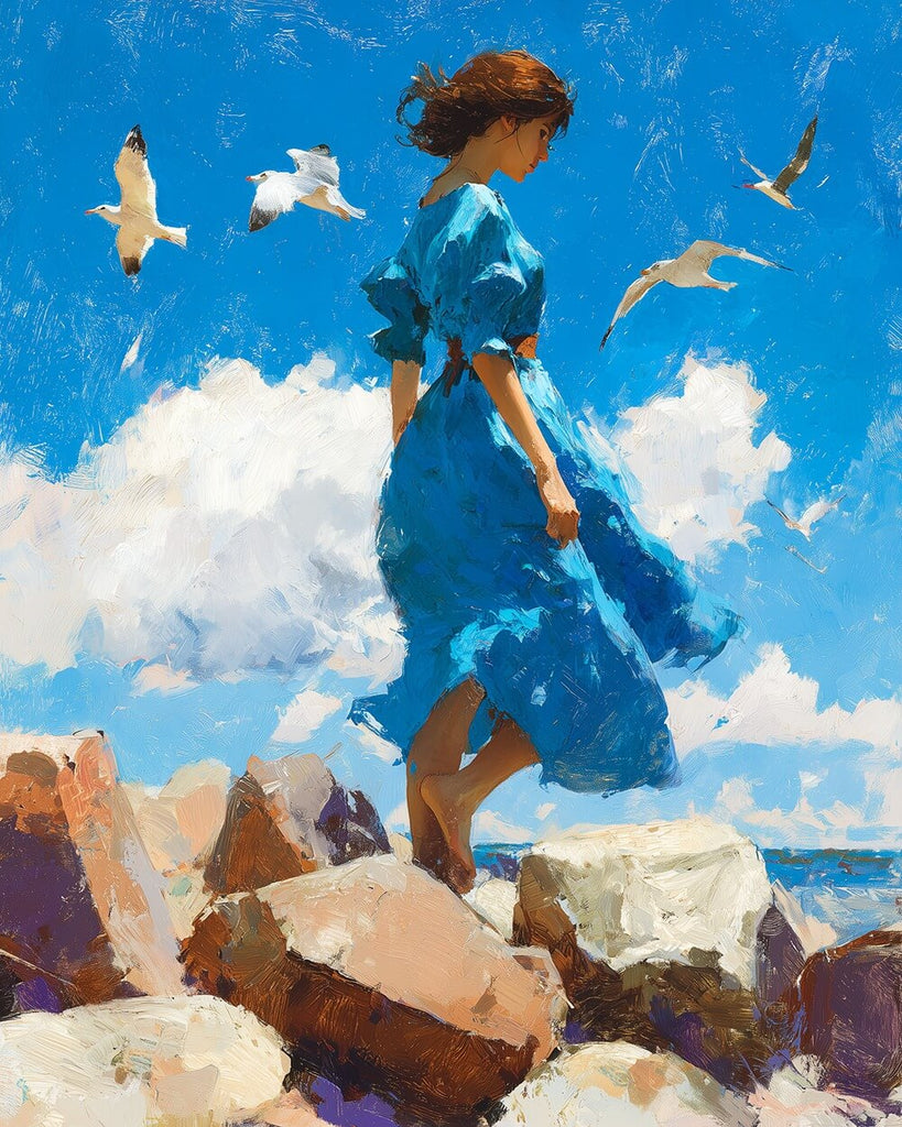 Woman in Blue Dress on the Reef Paint by Numbers