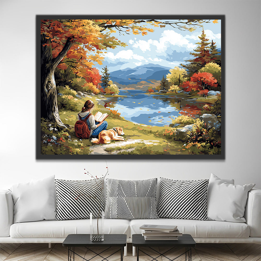 Woman Reading under a Tree in Nature Paint by Numbers