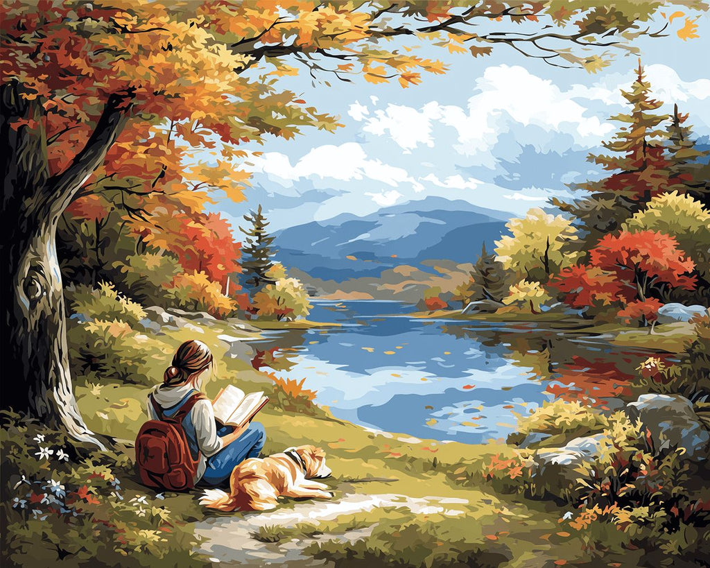 Woman Reading under a Tree in Nature Paint by Numbers