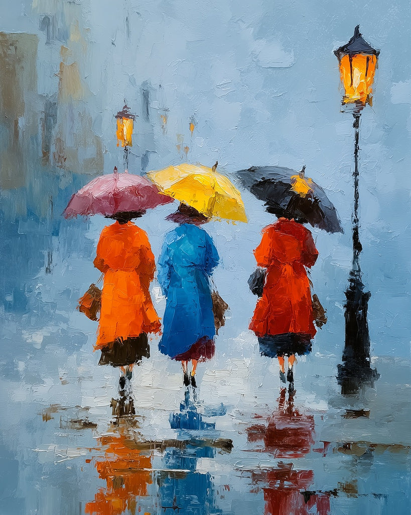 Women Holding Umbrellas in the Rain Paint by Numbers
