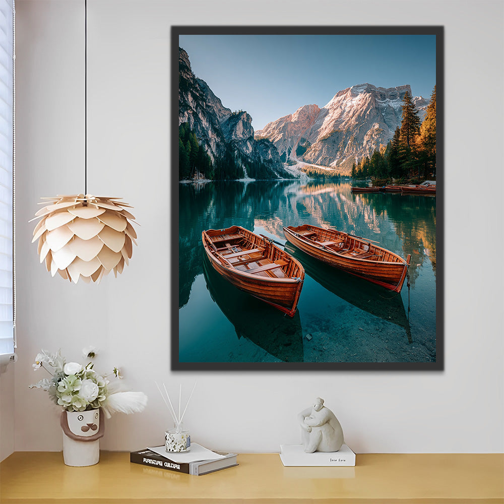 Wooden Boats on the Mountain Lake Paint by Numbers