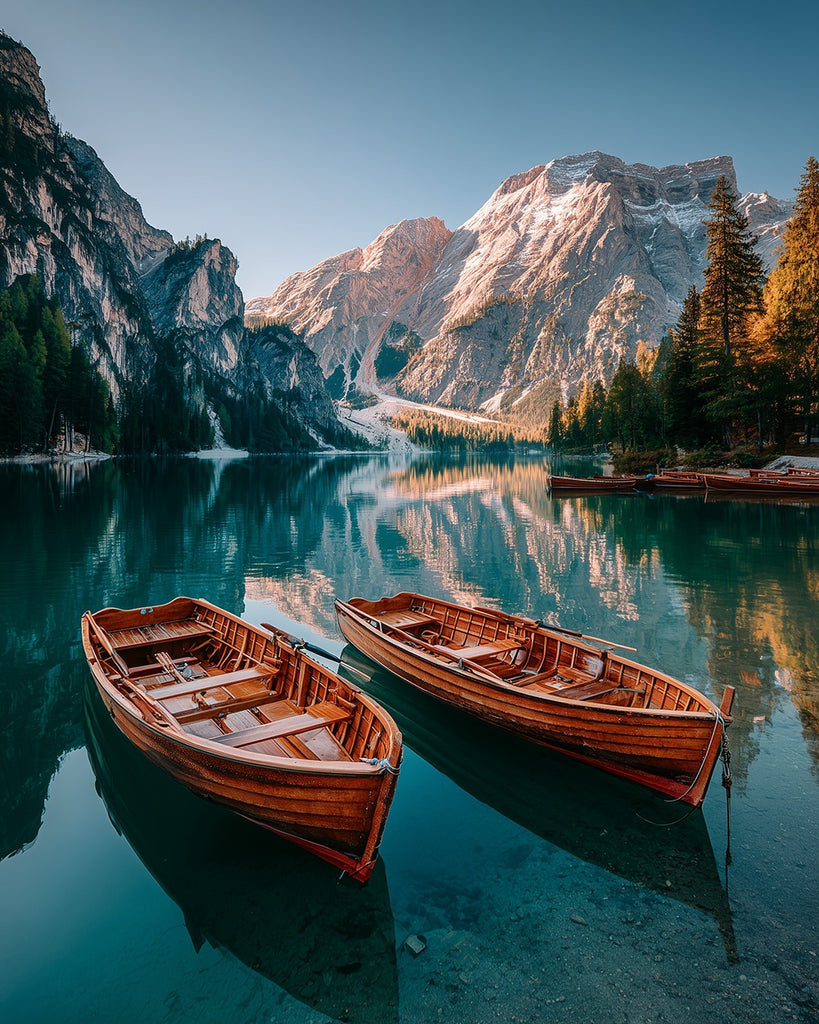Wooden Boats on the Mountain Lake Paint by Numbers