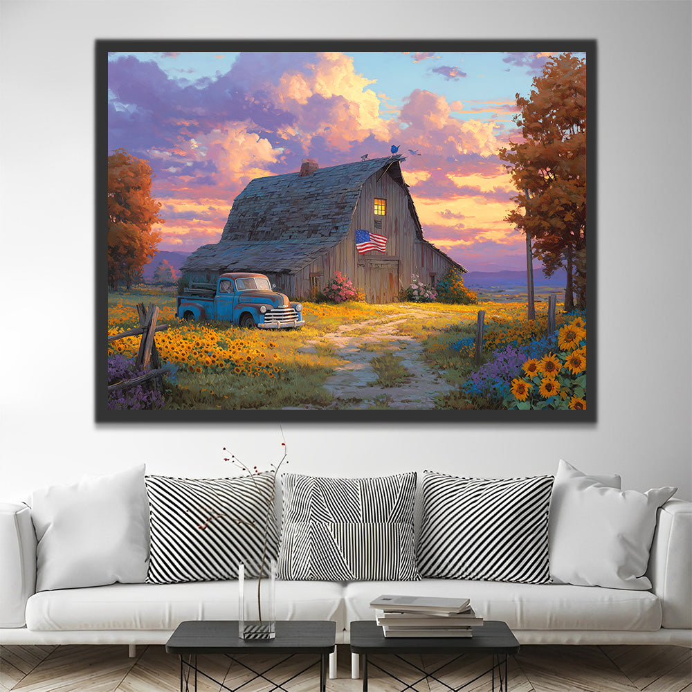 Wooden House and Truck on the Farm Paint by Numbers