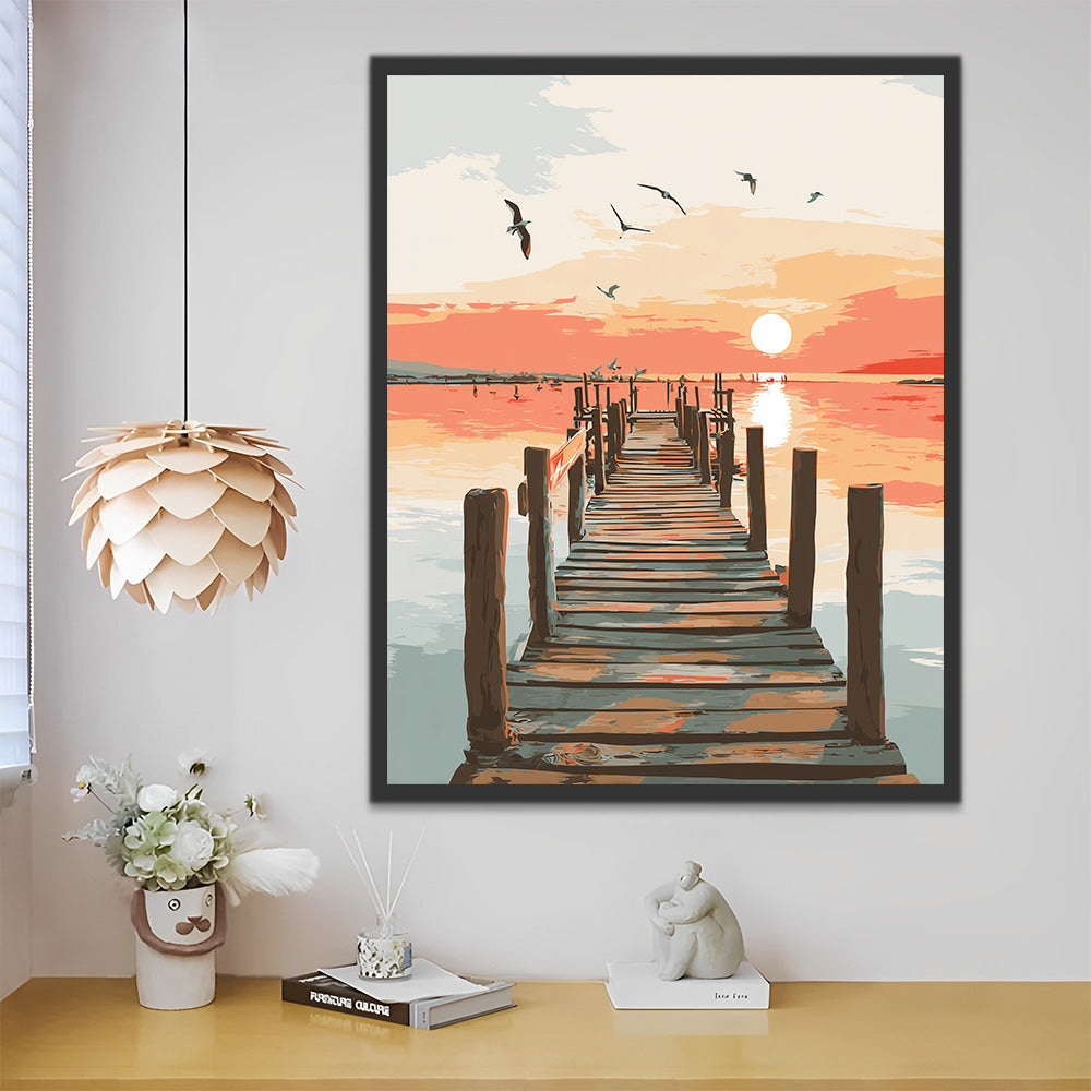 Wooden Pier on the Sea at Sunrise Paint by Numbers