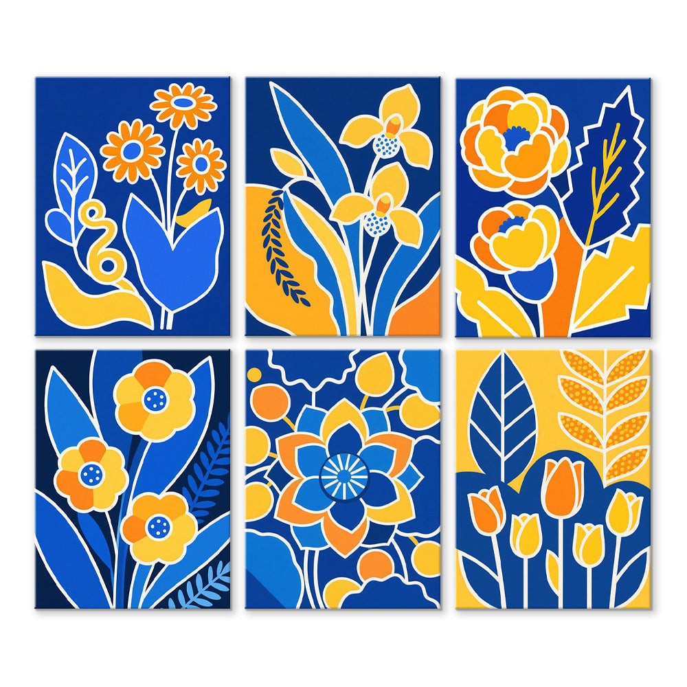 Yellow Flowers on a Blue Background 6 Pieces Mini Paint by Numbers